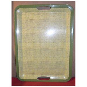 Lot of 2 Burlap Pattern Green Serving Trays Plastic ~18-3/4" L No ID